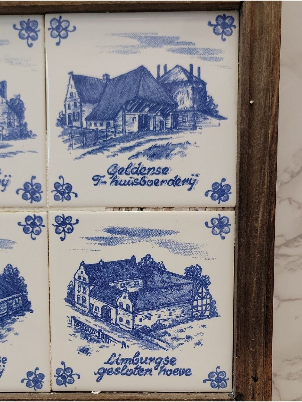 Vintage Dutch Farmouse framed tiles tray delft blue - Picture 4 of 14